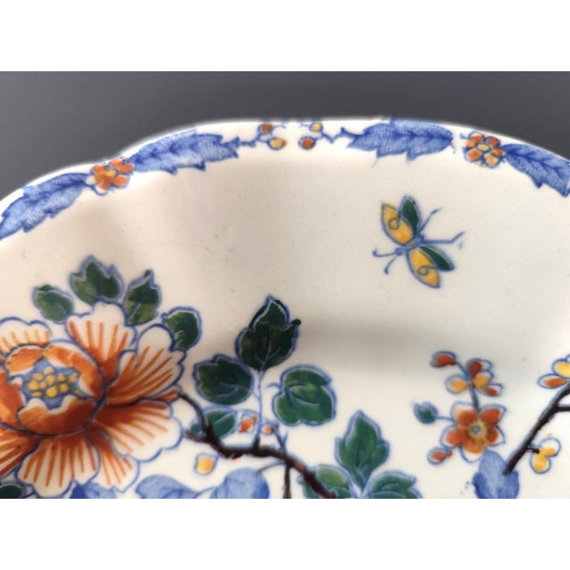 Blue Art Deco Plate with Rooster and Peony Decoration from Gien, 1940s For Sale - Image 8 of 10