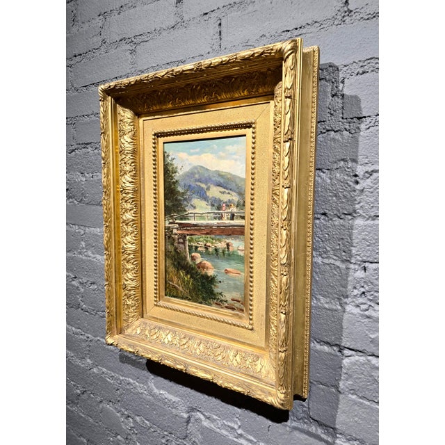 Wood Frank Henry Shapleigh — Fishing From the Bridge at Jackson, New Hampshire — 1878 American Oil Painting For Sale - Image 7 of 12