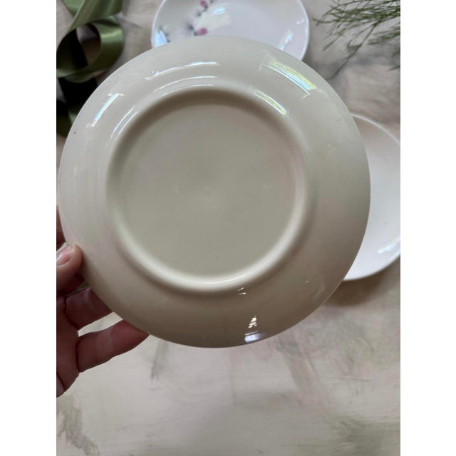 Pink Vintage Mid Century Modern Pink Thistle Floral 6.5” Plates - Set of Four (4) For Sale - Image 8 of 9