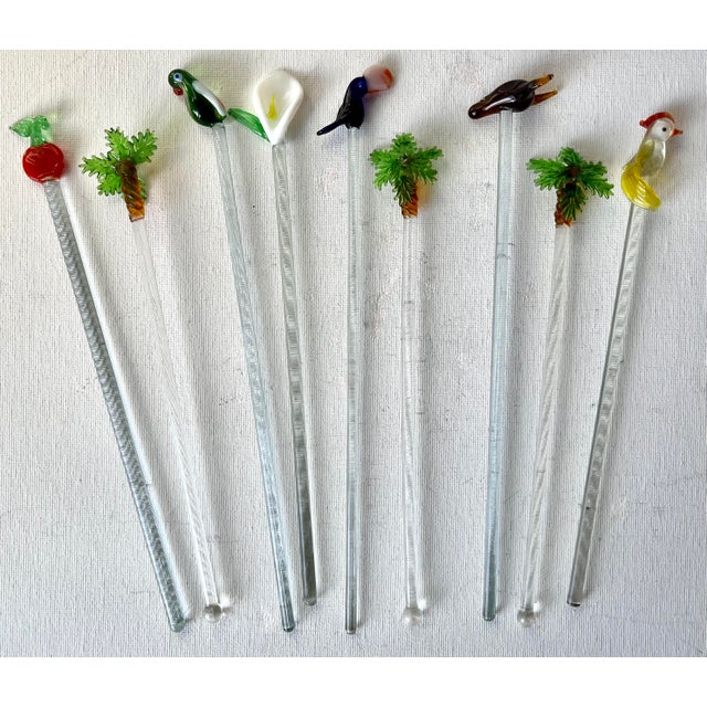 Mid-Century Modern Vintage Blown-Glass Swizzle Sticks-Fruit, Birds-Set 18 For Sale - Image 3 of 5