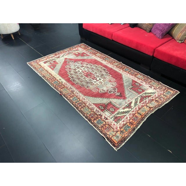 Boho Chic 1960s Vintage Turkish Red Rug For Sale - Image 3 of 11