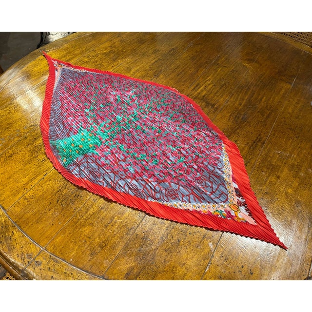 Vintage Hermes "Axis Mundi Ii" Silk Pleated Scarf With Original Round Box For Sale - Image 9 of 9