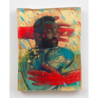 Baratunde by Marc Scheff | Oil, acrylic, paint pen, gold leaf, pencil, layered resin of a man with colorful hands. For Sale