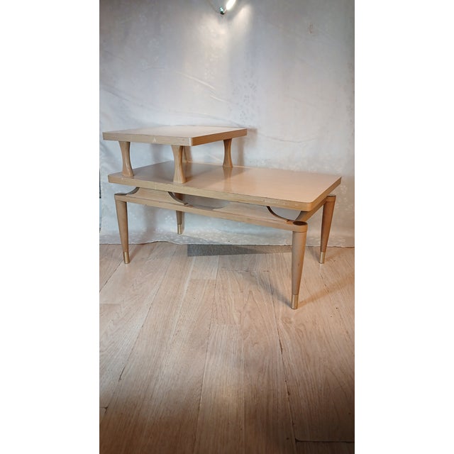 Vintage Mid-Century Modern Two-Tier Blonde Formica Step End Table For Sale - Image 10 of 13