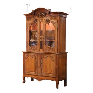 18th C. French Louis XV Pine Buffet-Deux-Corps Vitrine Cabinet From Normandy For Sale