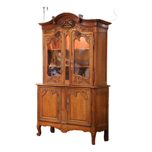 18th C. French Louis XV Pine Buffet-Deux-Corps Vitrine Cabinet From Normandy For Sale