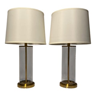 Vintage Ralph Lauren Glass and Brass Table Lamps - a Pair For Sale