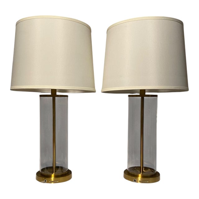 Vintage Ralph Lauren Glass and Brass Table Lamps - a Pair For Sale