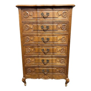 French Louis XV Carved Oak Tallboy For Sale