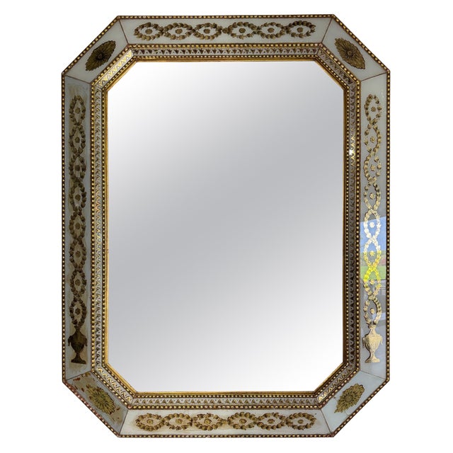 20th Century Italian Neoclassical Églomisé Mirror in White and Gold For Sale - Image 15 of 18