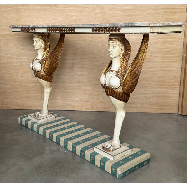 1930s 20th Century Swedish Empire Console in Carved, Polychrome and Gilded Wood For Sale - Image 5 of 11