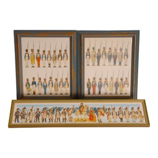 Vintage Napoleonic Military Costume Lithographs Collage Framed French Wall Art Set of 3 For Sale