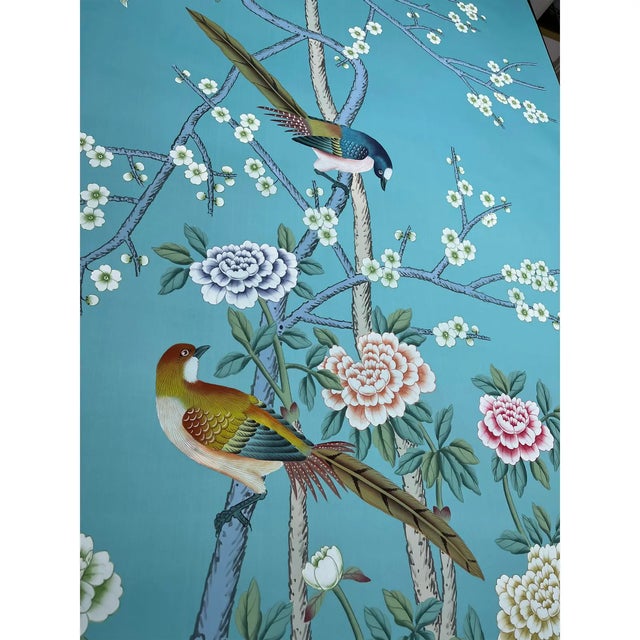 Not Yet Made - Made To Order Blue Chinoiserie Mural Chinoiserie Panels Hand Painted Wallpapers - 4 Panels For Sale - Image 5 of 5