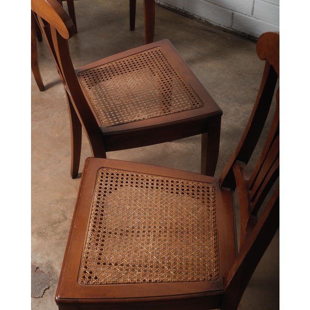 Wood Late 20th Century Set of Eight Neoclassical Style Cherry Dining Chairs With Cane Seats and Saber Legs For Sale - Image 7 of 7