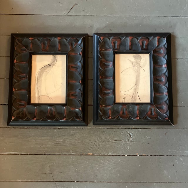 1950’s Original Abstract Charcoal Study Drawings Ornate Frames -A Pair ...