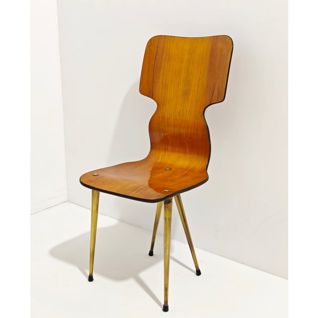 Metal Curved Wooden Chairs with Brass Legs, 1970, Set of 4 For Sale - Image 7 of 18