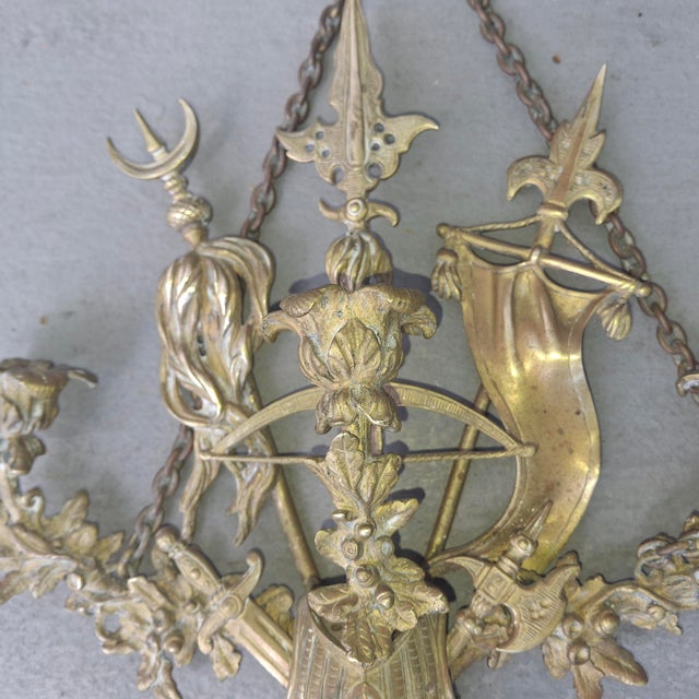 Metal C1840 Large French Louis XIV Heraldic Gilt Bronze Castle Wall Sconce For Sale - Image 7 of 18