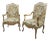 Louis XV Faux Painted Carved High Back Arm Chairs - a Pair For Sale
