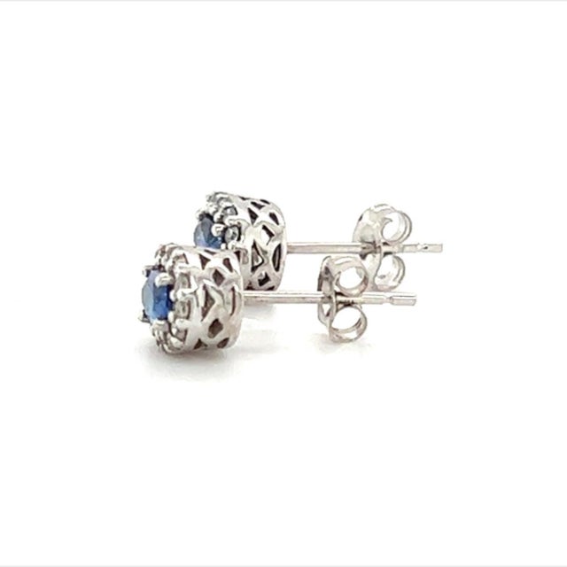 Natural Sapphire Diamond Stud Earrings 14k W Gold 0.64 TCW Certified For Sale - Image 11 of 12