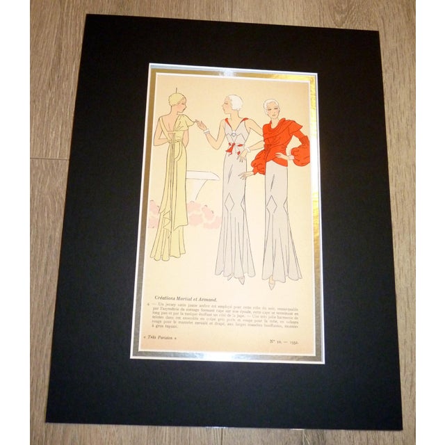 1932 Art Deco Fashion Pochoir "Trés Parisien" No. 10 Paris Designer Martial & Armand Matted 11" X 14" For Sale - Image 4 of 4