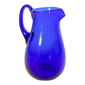 Vibrant Cobalt Blue Artisan Hand Blown Glass Drink Pitcher