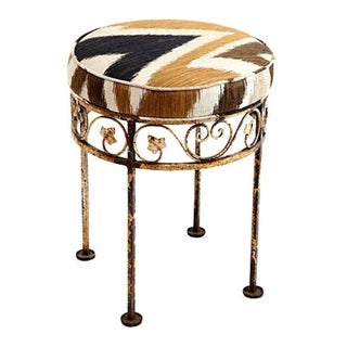 Wrought Iron Zoffany Flame Stitch Stool For Sale