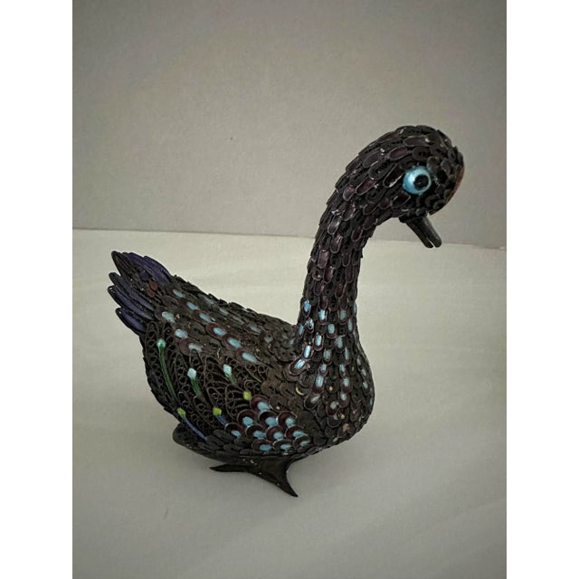 Chinese Antique Chinese Export Silver Filigree Enameled Ducks For Sale - Image 3 of 7