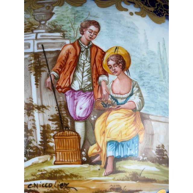 Ceramic Cobalt Blue Porcelain Vase with Gilt Figural Reserve in the style of Sèvres, Befos For Sale - Image 7 of 18