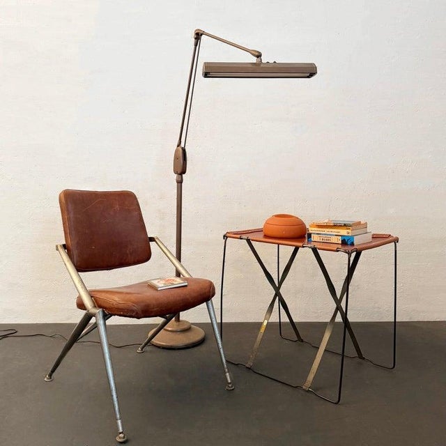 1940s Custom Industrial Steel and Leather Side Table For Sale - Image 4 of 8