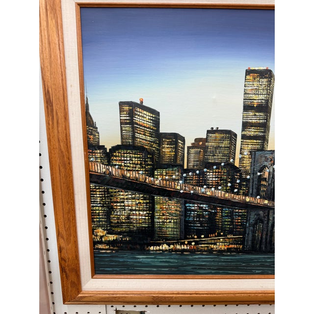 Realism 1990s M.Austin Twin Towers New York Oil Painting on Canvas Signed by Artist For Sale - Image 3 of 6