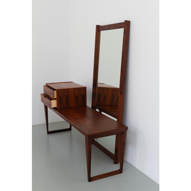 1960s Vintage Danish Rosewood Bench with Drawers and Mirror by Kai Kristiansen, 1960s, Set of 3 For Sale - Image 5 of 18