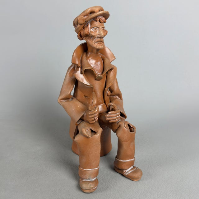 Artisanal Italian Terracotta Sculpture of Man with Pipe, Apulia, 20th Century For Sale - Image 11 of 11