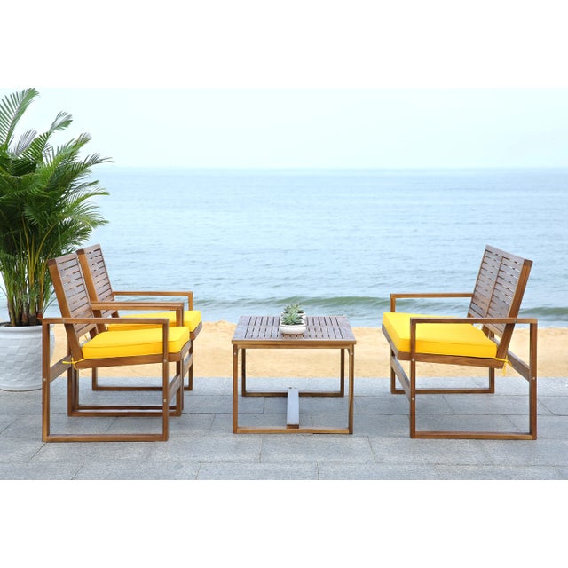 Wood Outdoor Living Set in Brown & Yellow - 4 Pieces For Sale - Image 7 of 8