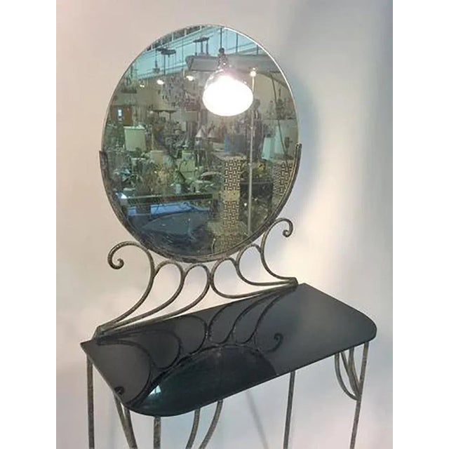 Art Deco Art Deco Wrought Iron Vanity and Chair by Ferro Brandt For Sale - Image 3 of 7