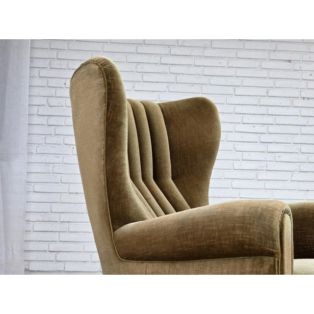 Wood Danish Highback Relax Armchair in Green Furniture Velour, 1960s For Sale - Image 7 of 18