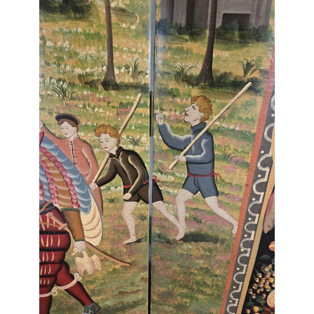 Wood Late 20th Century Beautiful Italian Hand Painted Folding Screen of Peasants For Sale - Image 7 of 18
