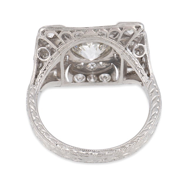 1930s Art Deco Gia 1.41 Carat Old European Cut Diamond Platinum Ring, Size 6 For Sale In Los Angeles - Image 6 of 6