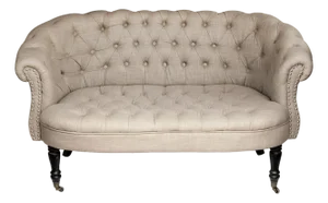 Vintage English Style Tufted Loveseat in Linen