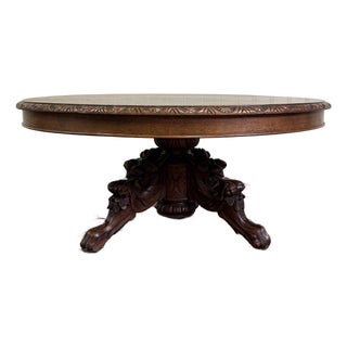 Antique French Black Forest Hunt Coffee Table Oval Carved Griffins Oak 19th C For Sale