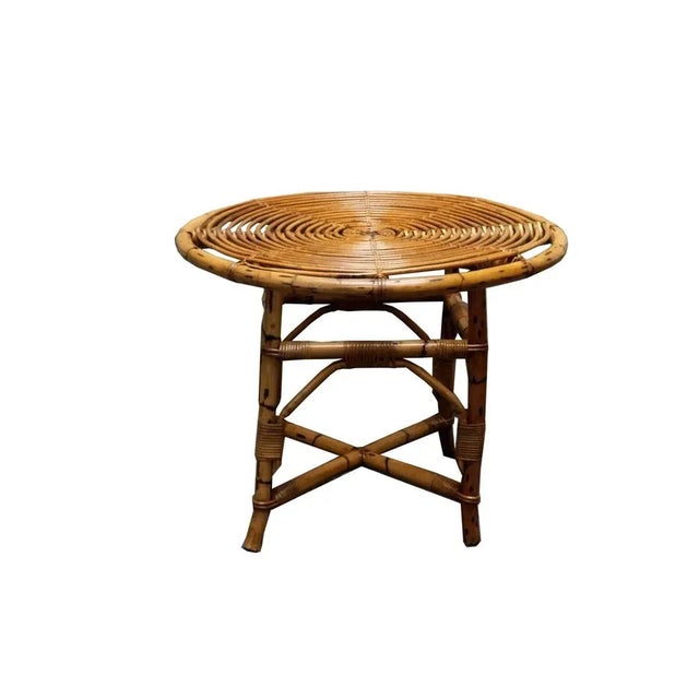 Rattan Round Dining Table Set with Matching Chairs by Franco Albini, Italy, 1960s, Set of 5 For Sale - Image 6 of 9