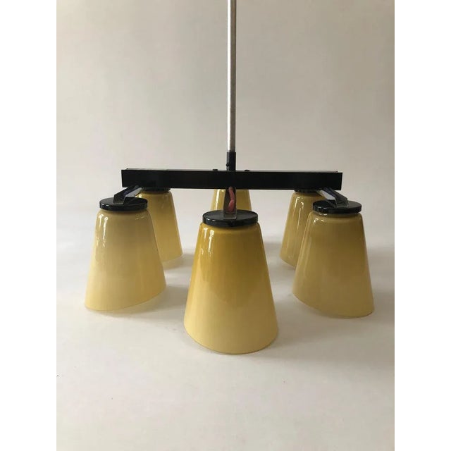 1950s Ceiling Lamp with 6 Handmade Opaline Glass Shades from Lidokov, 1950s For Sale - Image 5 of 11