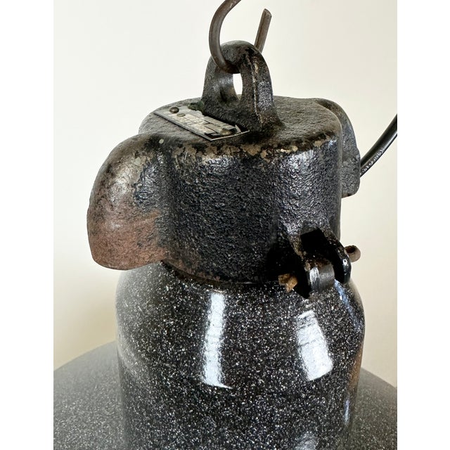 Large Industrial Grey Enamel Factory Lamp with Cast Iron Top from Elektrosvit, 1960s For Sale - Image 14 of 18