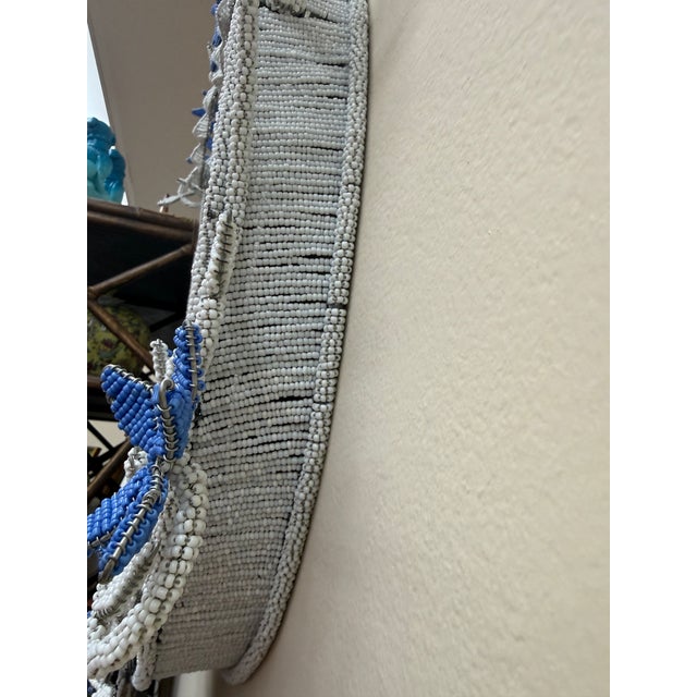 Hand Beaded Oval Mirror With Wired Floral Embellishments For Sale In Orlando - Image 6 of 9