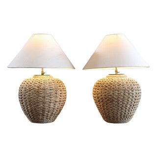 Large Lombok Natural Rattan Woven Table Lamps, 2010s, Set of 2 For Sale