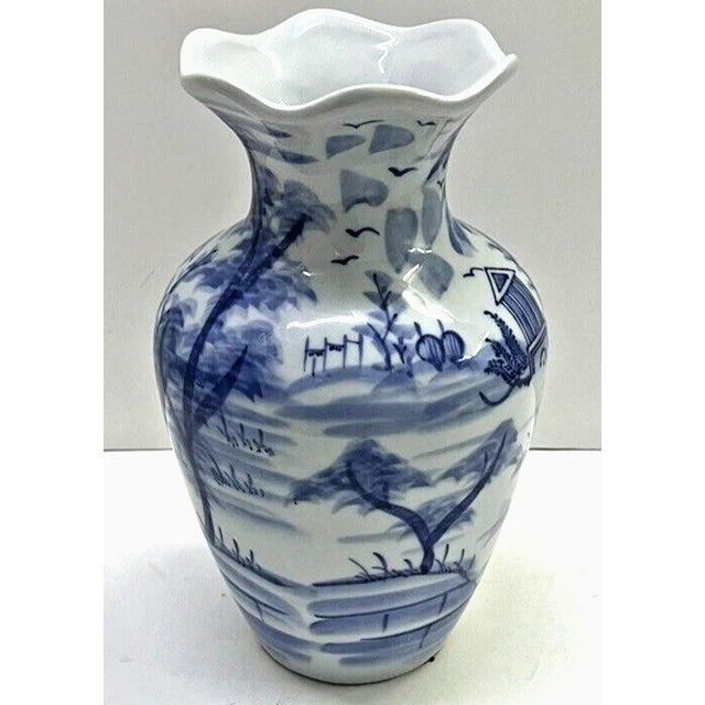 Vintage Chinese Blue White Porcelain Scene Vase For Sale - Image 4 of 5