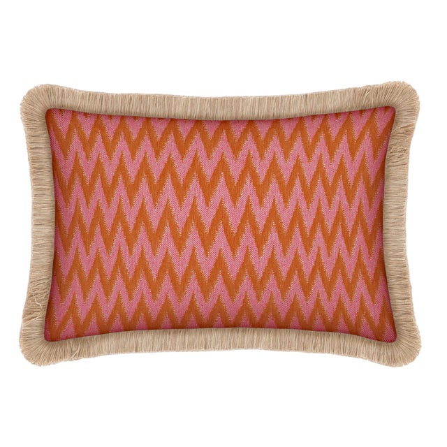 Palais Outdoor Cushion in Rosita Orange & Pink, 20x12 Inch For Sale - Image 4 of 4