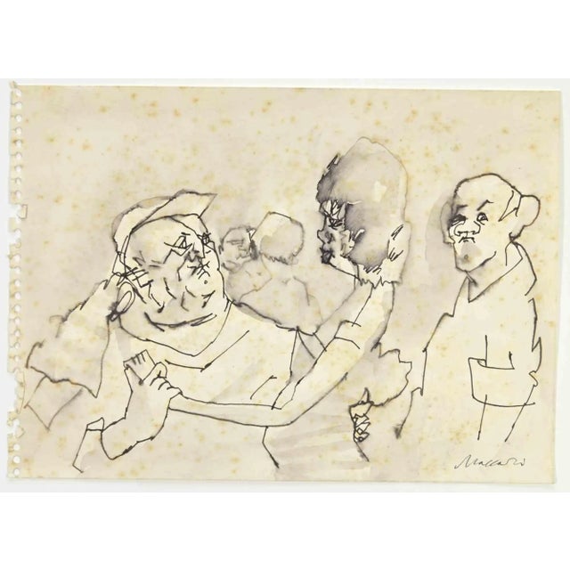Figures is a Watercolour and Pen Drawing realized by Mino Maccari (1924-1989) in the 1960s. Hand-signed on the lower. Good...