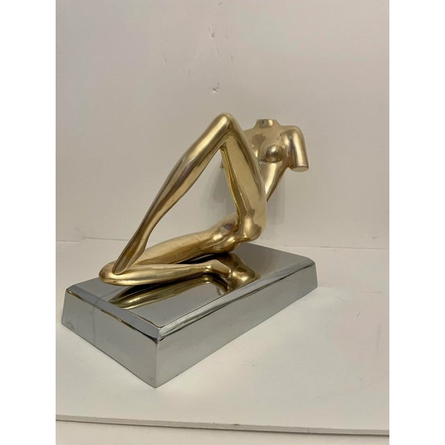 Large Midcentury Brass Reclining Nude Sculpture in the Manner of Jean Arp For Sale - Image 9 of 13