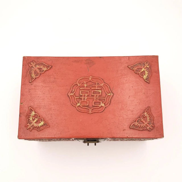 Chinese Red Lacquered and Gilt Pig Skin Jewelry Box, Circa 1900 For Sale - Image 9 of 12