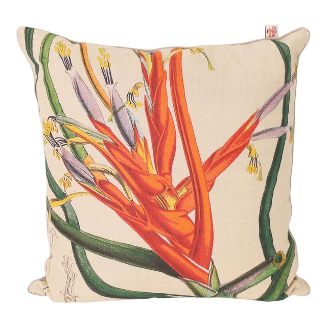 Botanical Down Filled Linen Throw Pillow For Sale